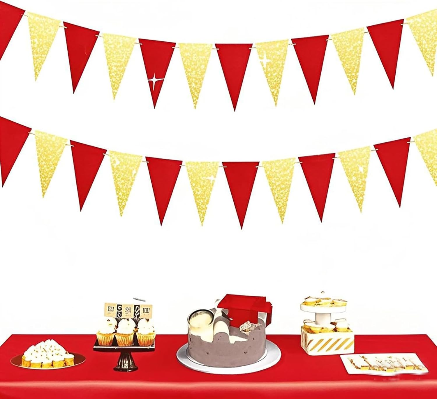 Red Gold Triangle Banners for Graduation and Christmas
