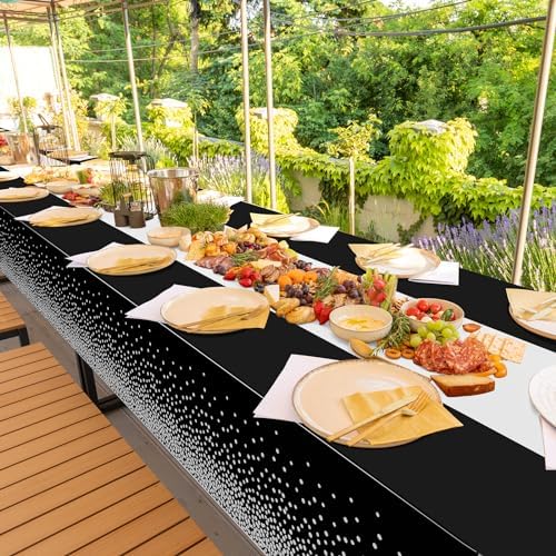 3Pcs Black and Silver Tablecloth Party Decorations