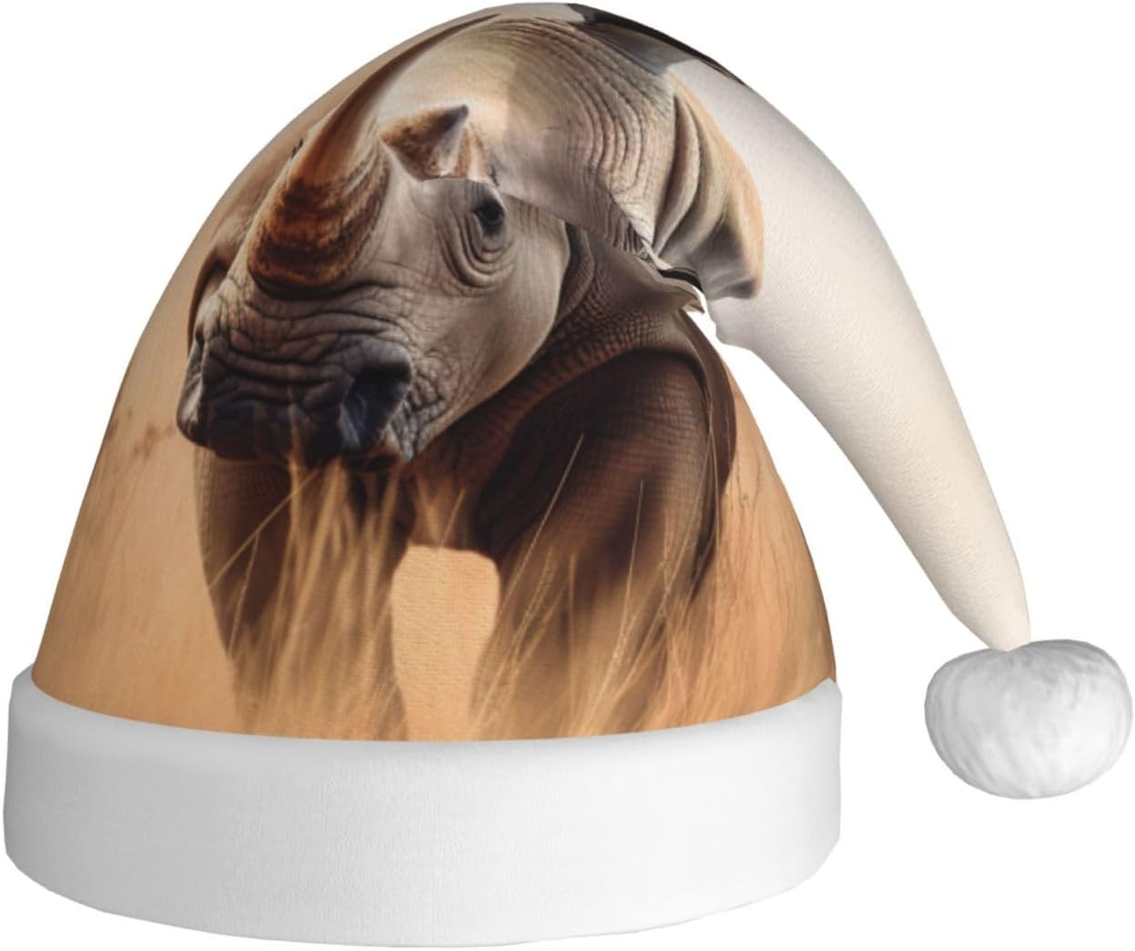 Animal Rhino Print Christmas Santa Hat Plush for Adults