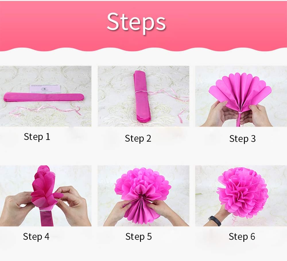 15Pcs Pink White Party Pack Paper Lanterns and Pom Pom Balls