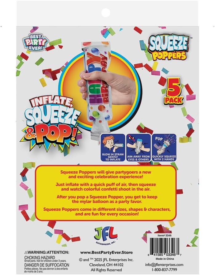BEST PARTY EVER Happy Birthday Squeeze Popper 2 Pack