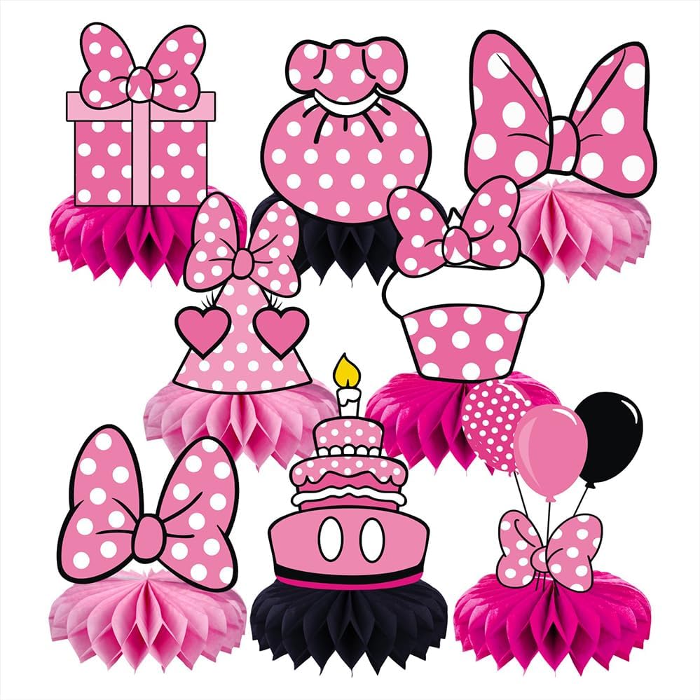 8Pcs Pink Mouse Honeycomb Table Centerpieces for Kids Parties