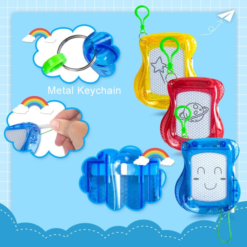 8 Mini Magnetic Drawing Boards with Metal Keychain for Kids
