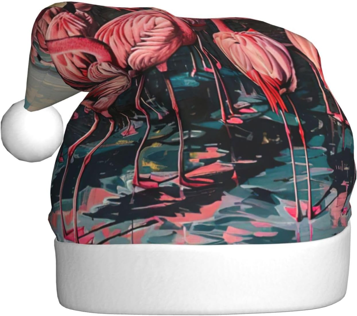 Flamingo Print Funny Christmas Santa Hat for Adults
