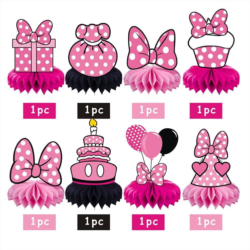 8Pcs Pink Mouse Honeycomb Table Centerpieces for Kids Parties