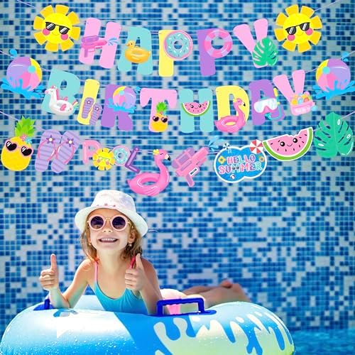 Pool Party Happy Birthday Banner Garland Decorations