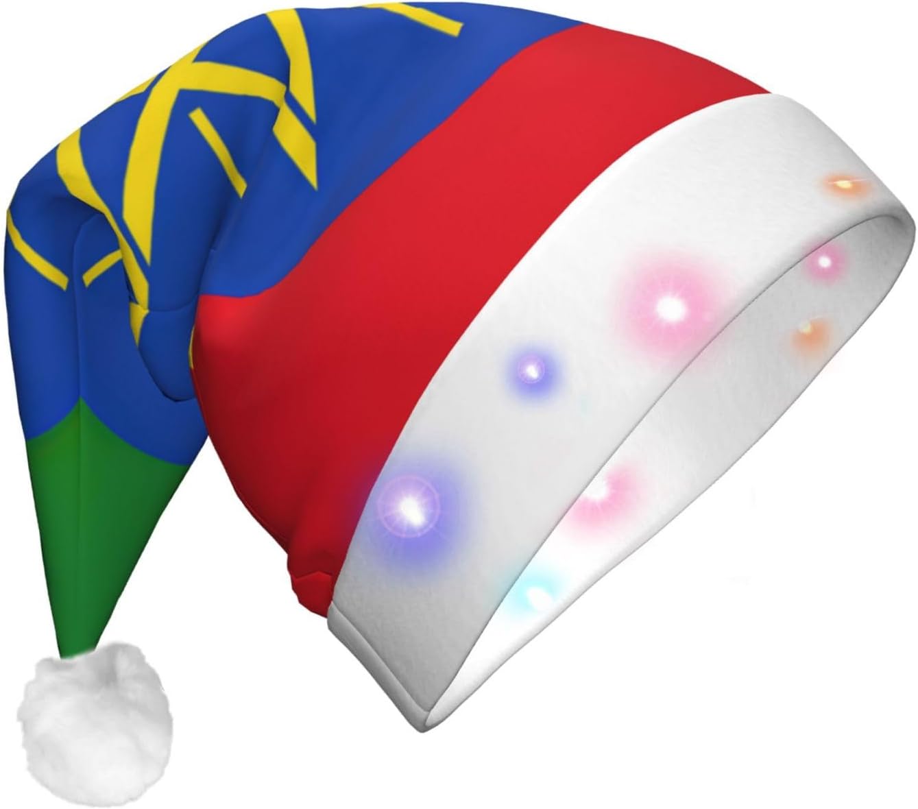 Ethiopia Flag Print Christmas Santa Hat with LED Lights