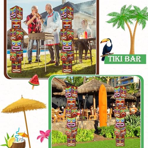 12 Pcs Tiki Totem Pole Decorations for Luau Party