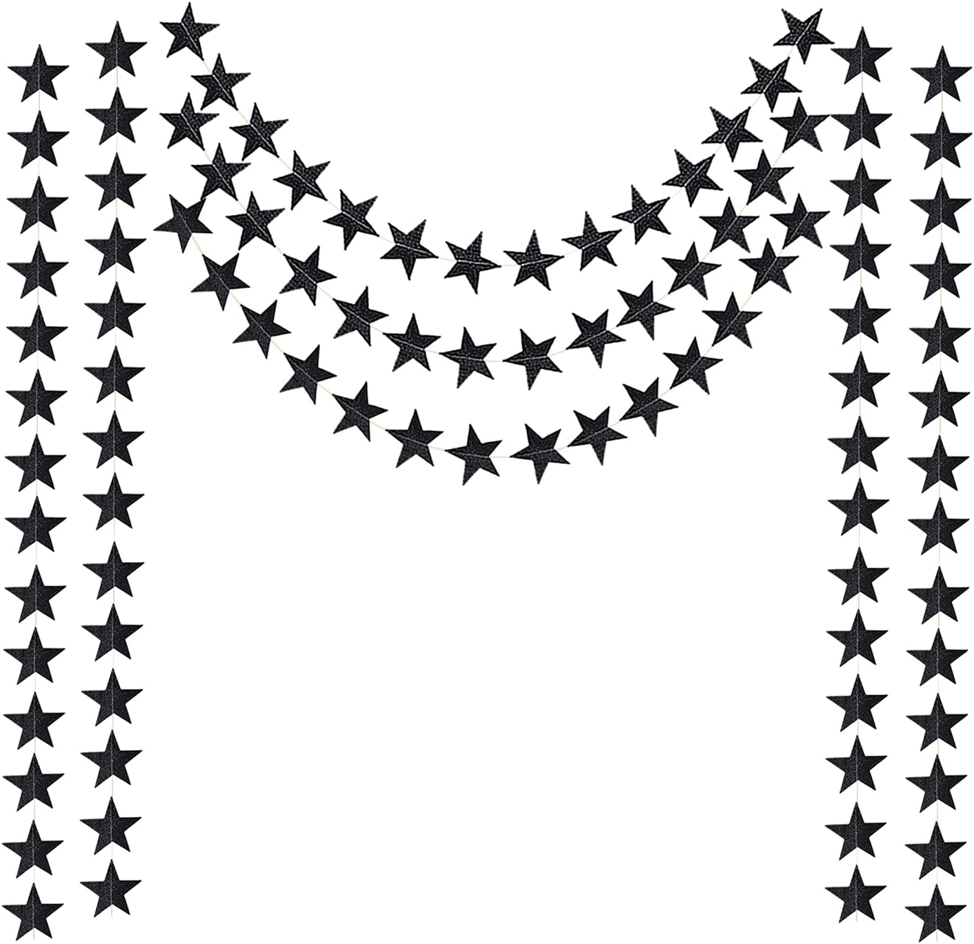 Honbay 2PCS Double Side Glitter Star Garland