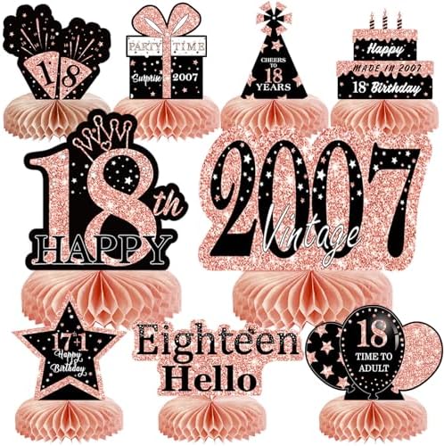 9Pcs Rose Gold Pink Honeycomb Centerpieces 18th Birthday Decorations