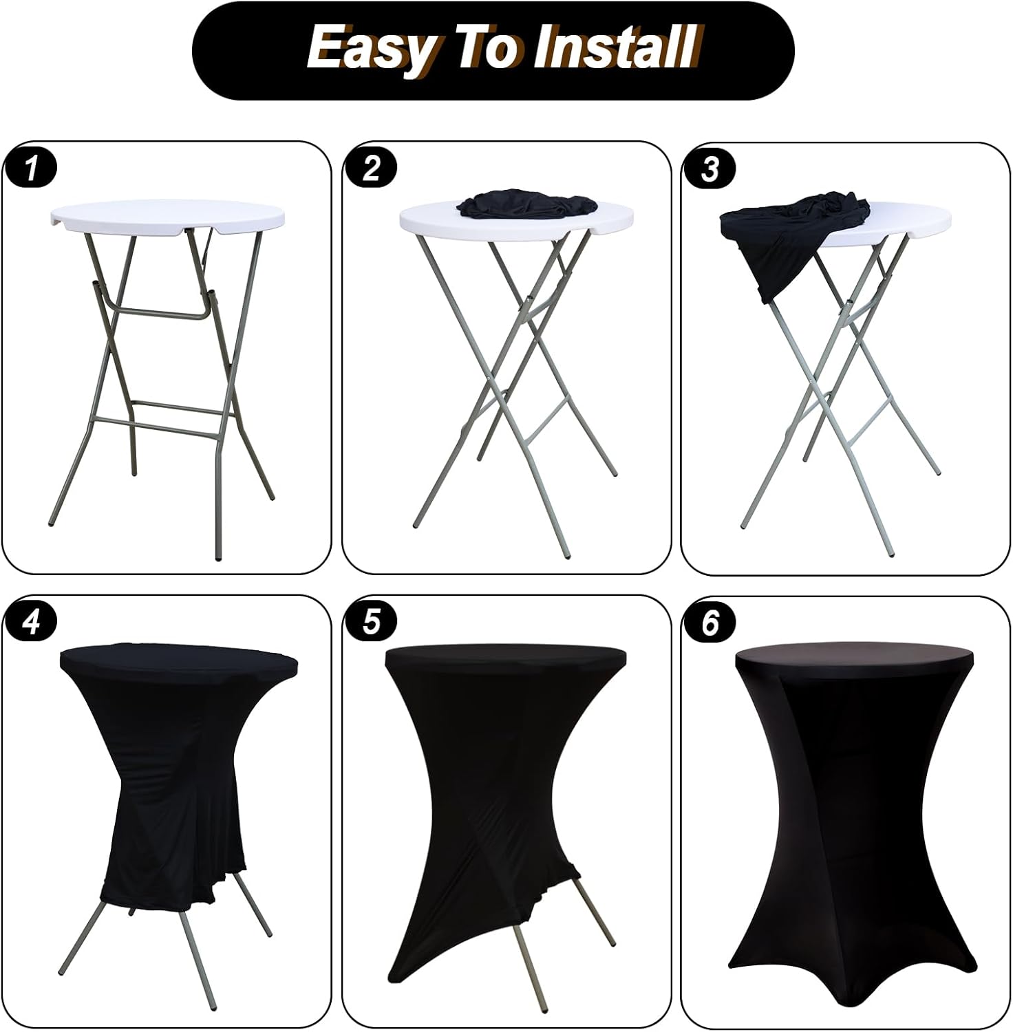 Fixwal 4 Pack Spandex Cocktail Table Covers Black Stretch Round