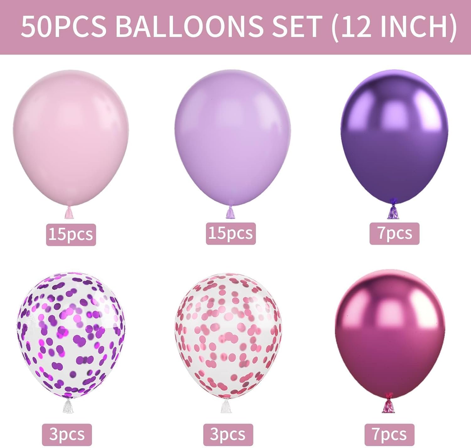 Biapian 50PCS 12 Inch Pink Purple Balloons Set