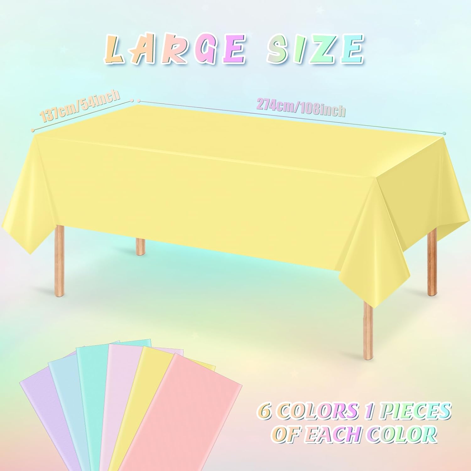 6Pcs Pastel Rainbow Plastic Tablecloths for Parties