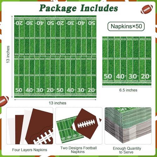 50 PCS Football Napkins 2 Styles 65 Inches
