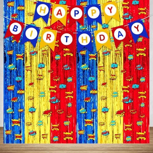 Hero Birthday Decorations 2 Pack Metallic Foil Curtains