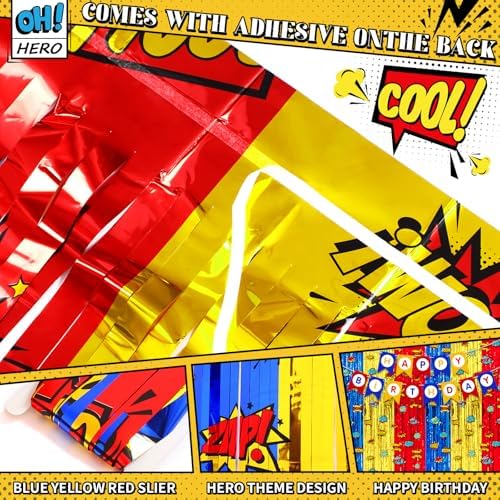Hero Birthday Decorations 2 Pack Metallic Foil Curtains