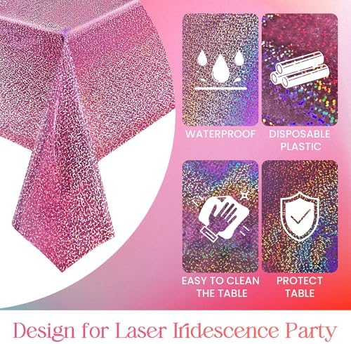 2 pcs Pink Holographic Tablecloths for Party Decorations