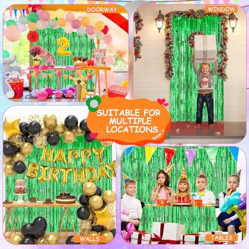 Green Metallic Tinsel Foil Curtains 2 Pack