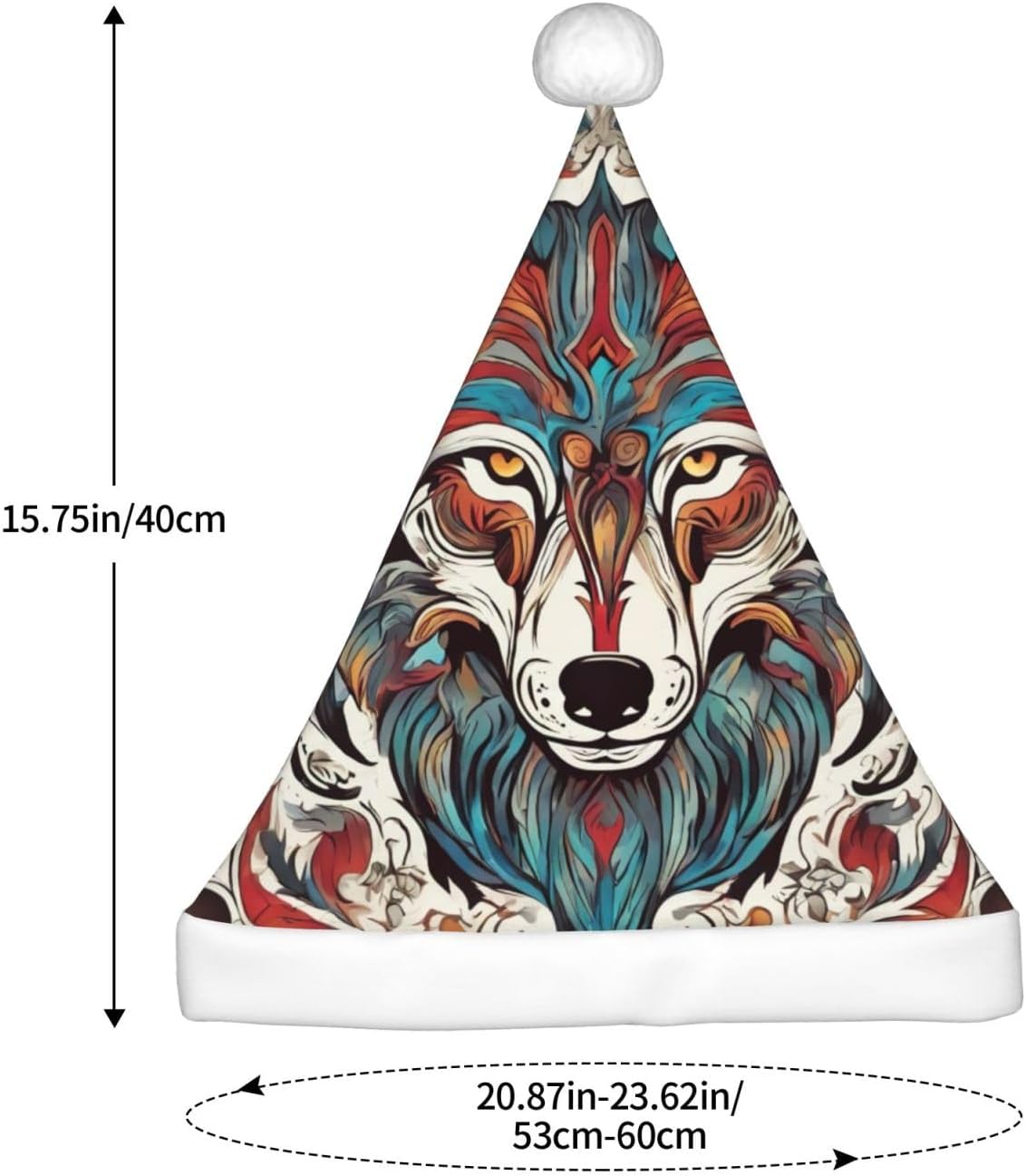 Wolf Motifs Colorful Print Christmas Santa Hat Plush