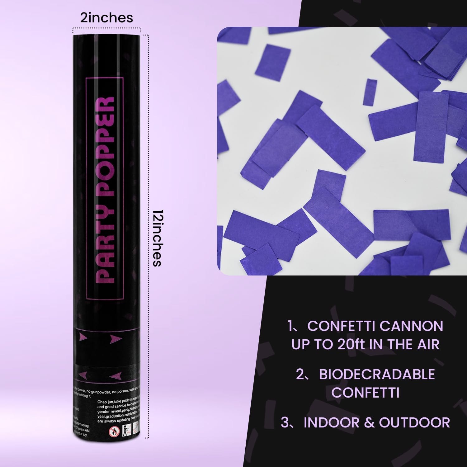 Purple Confetti Poppers 12 Pack Cannon for Parties