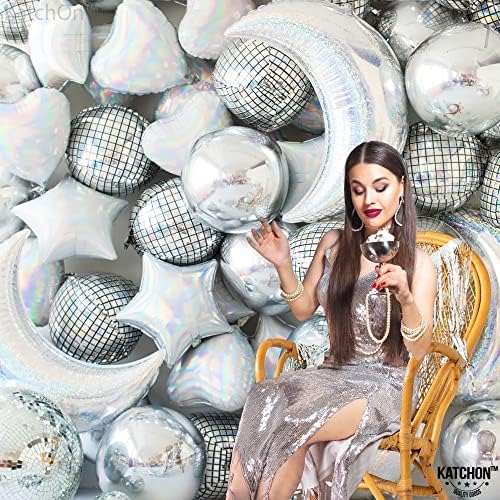 KatchOn Big Silver Disco Ball Balloons 22 Inch Pack of 6
