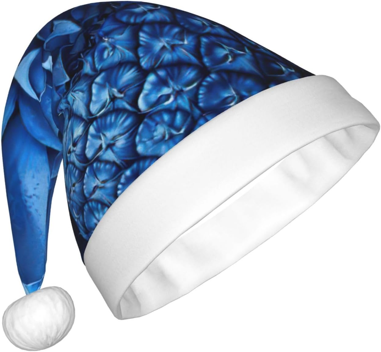 Blue Pineapple Print Christmas Santa Hat Plush for Adults