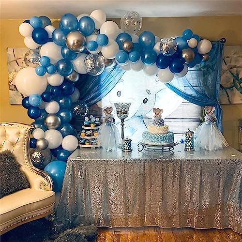 60 Pcs Blue Silver Balloons Party Decor Set