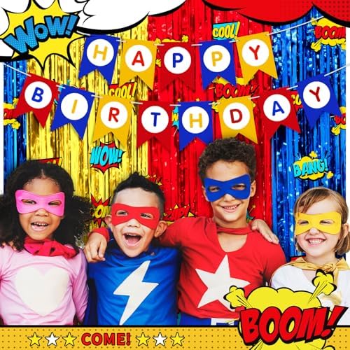 Hero Birthday Decorations 2 Pack Metallic Foil Curtains