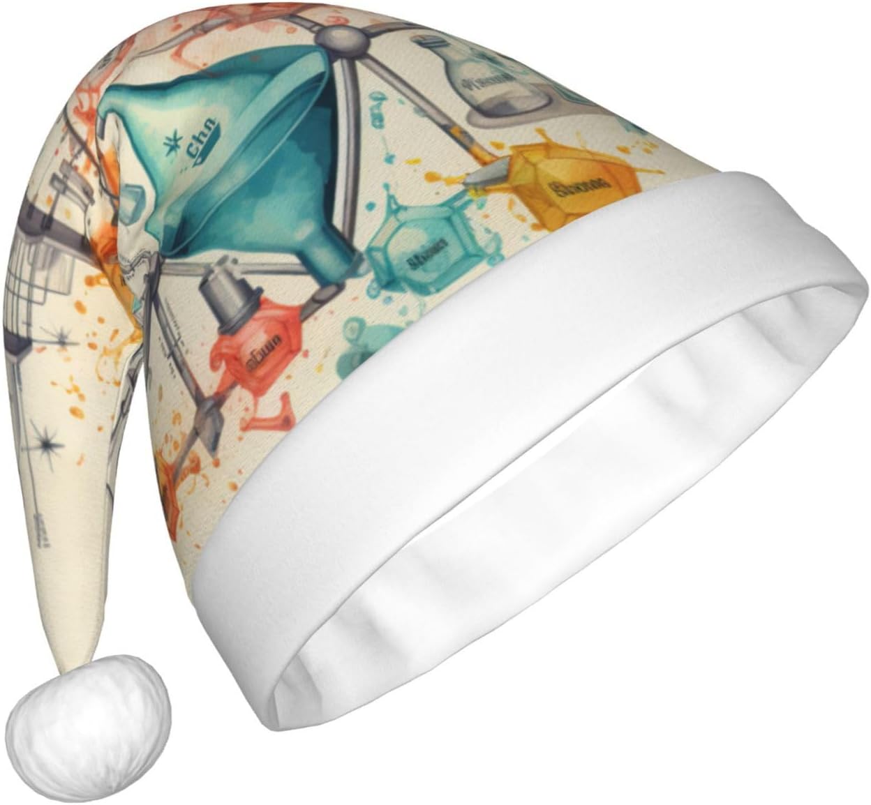 Chemistry Print Christmas Santa Hat Plush Funny Party Adult Headwear