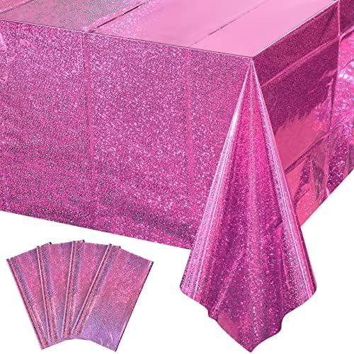 4 Pack Iridescent Pink Plastic Tablecloths for Parties