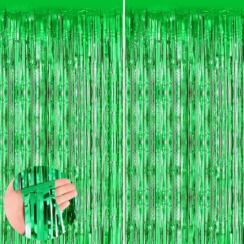Green Metallic Tinsel Foil Curtains 2 Pack