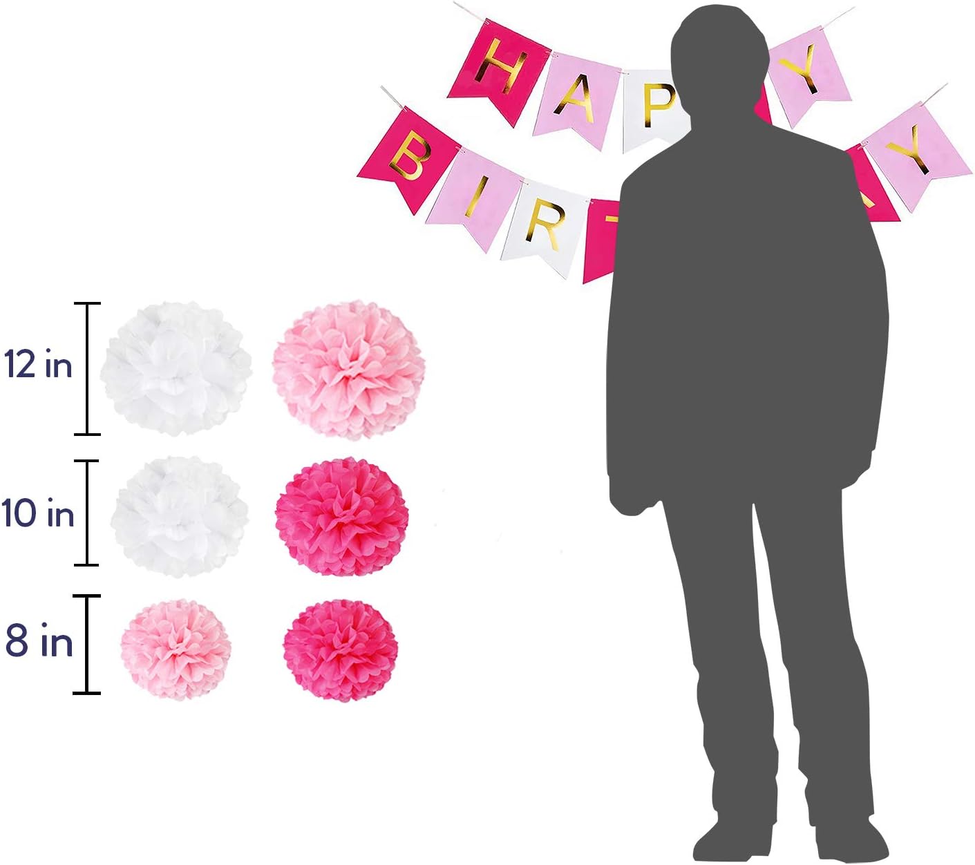 DIY Pink Birthday Decor Kit with Pom Poms and Banner