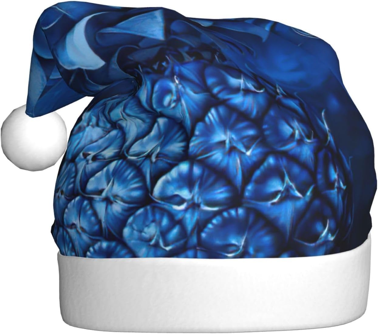 Blue Pineapple Print Christmas Santa Hat Plush for Adults