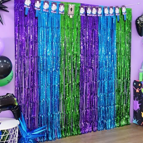 Mega-L Foil Fringe Curtains 2Pack for Game Party Backdrop