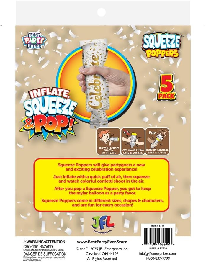 Best Party Ever Squeeze Popper 2 Pack 10 Confetti