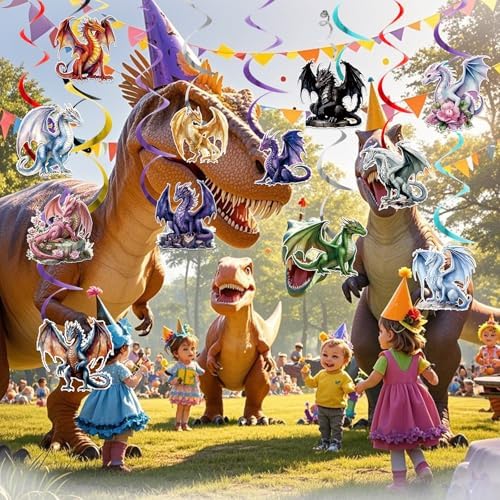 Dragon Birthday Party Decorations 12pcs Hanging Swirls
