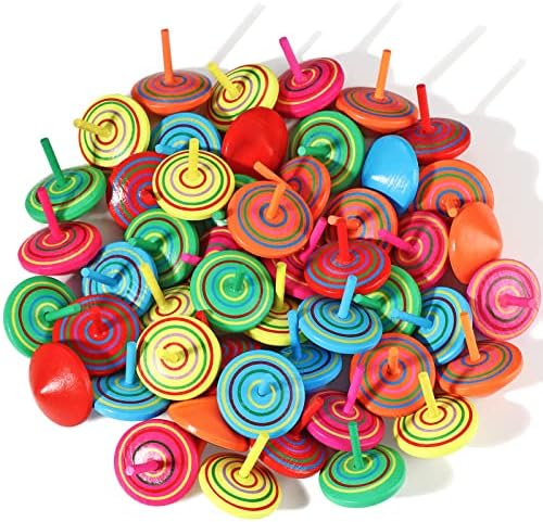 Aoriher Colorful Wooden Spinning Tops 24 Pieces