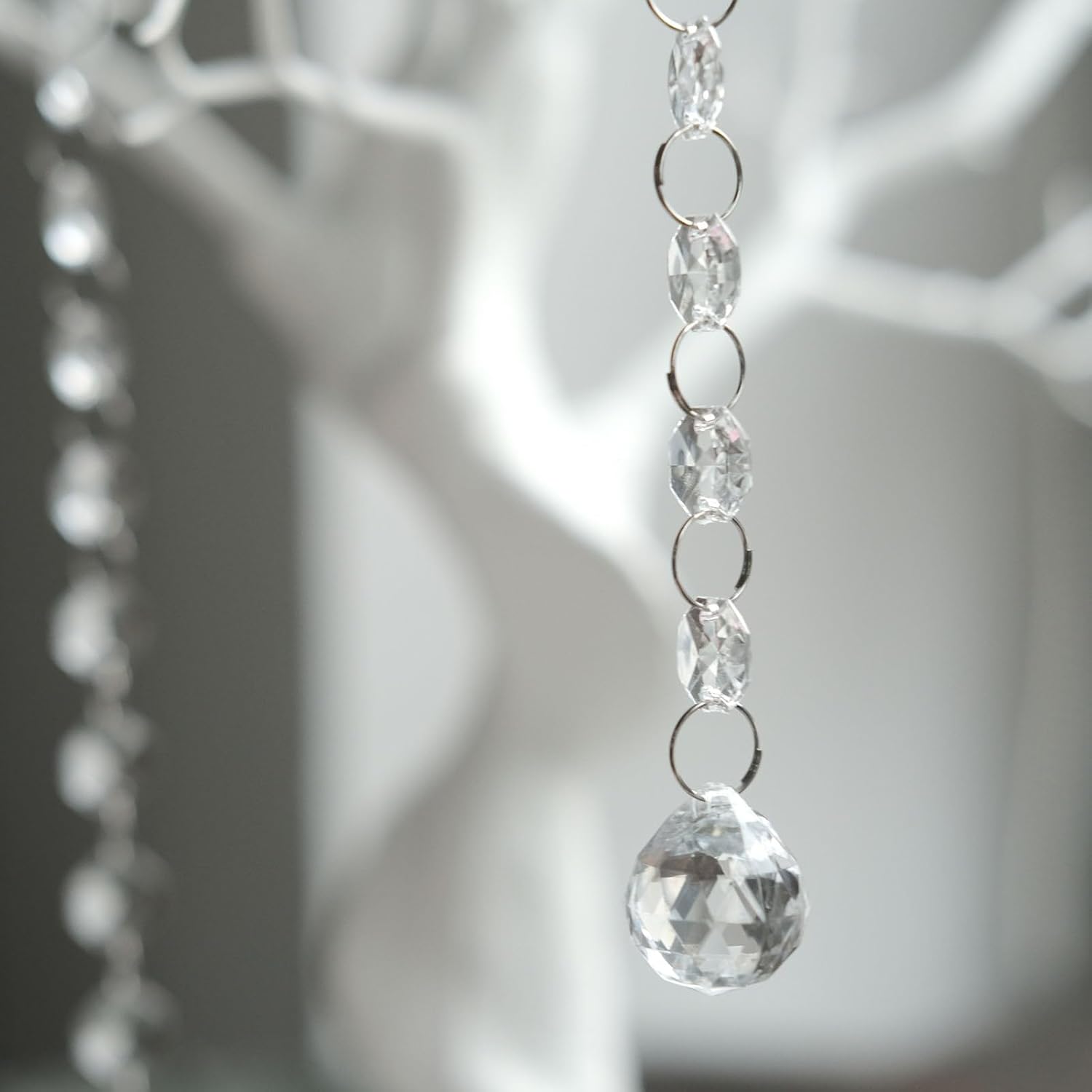 34 in White Metallic Manzanita Tree with 8 Acrylic Bead Chains