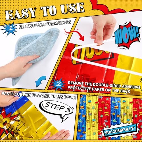 Hero Birthday Decorations 2 Pack Metallic Foil Curtains