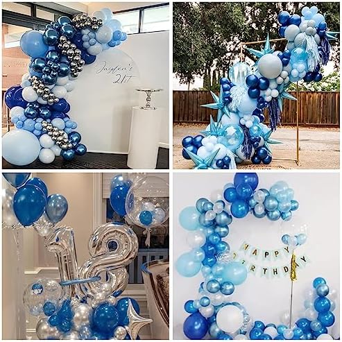 60 Pcs Blue Silver Balloons Party Decor Set
