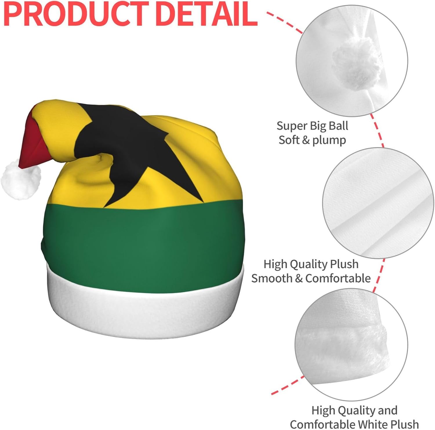 Ghana Flag Christmas Hat with LED Lights