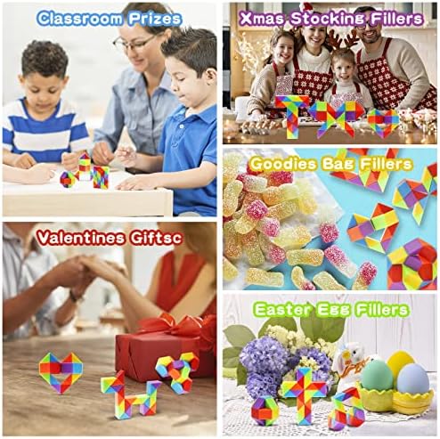 Ganowo 30 Pack Rainbow Fidget Snake Puzzle Toy