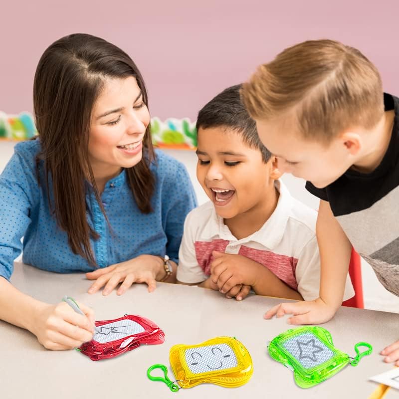 8 Mini Magnetic Drawing Boards with Metal Keychain for Kids