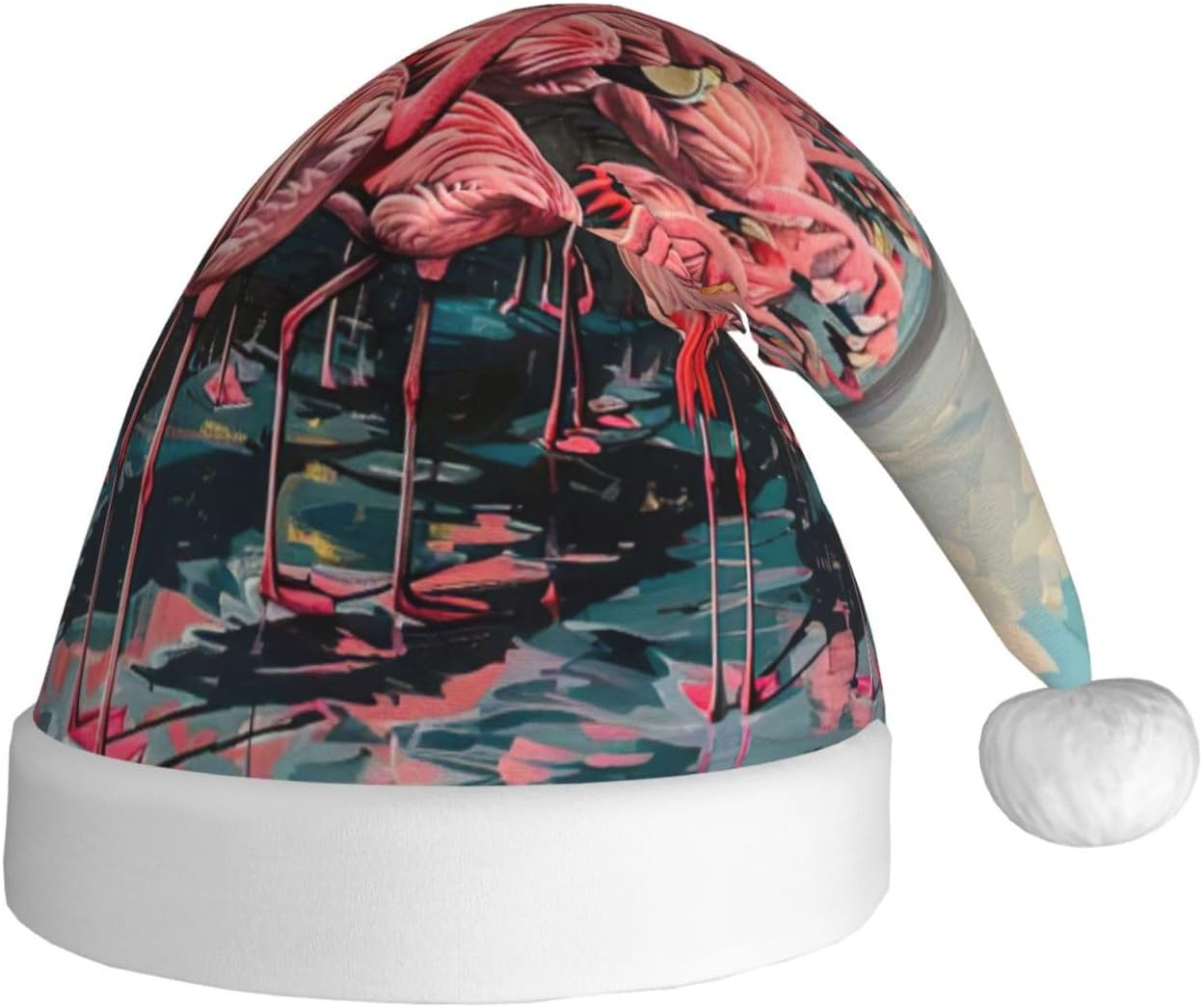 Flamingo Print Funny Christmas Santa Hat for Adults