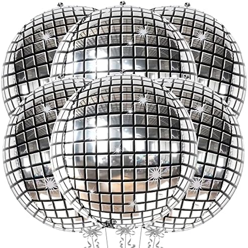 KatchOn Big Silver Disco Ball Balloons 22 Inch Pack of 6