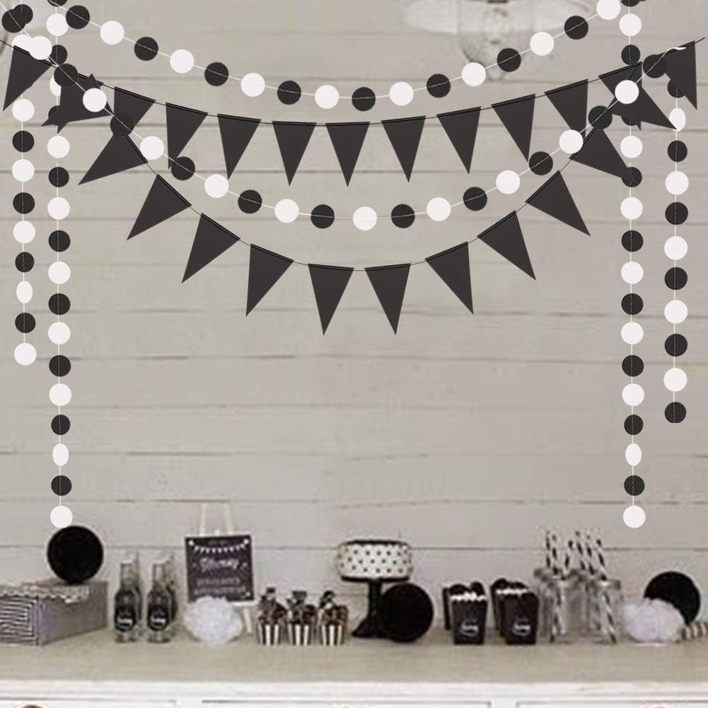 Cheerland Black and White Party Garland Flags for Halloween Birthday Wedding