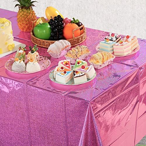 4 Pack Iridescent Pink Plastic Tablecloths for Parties