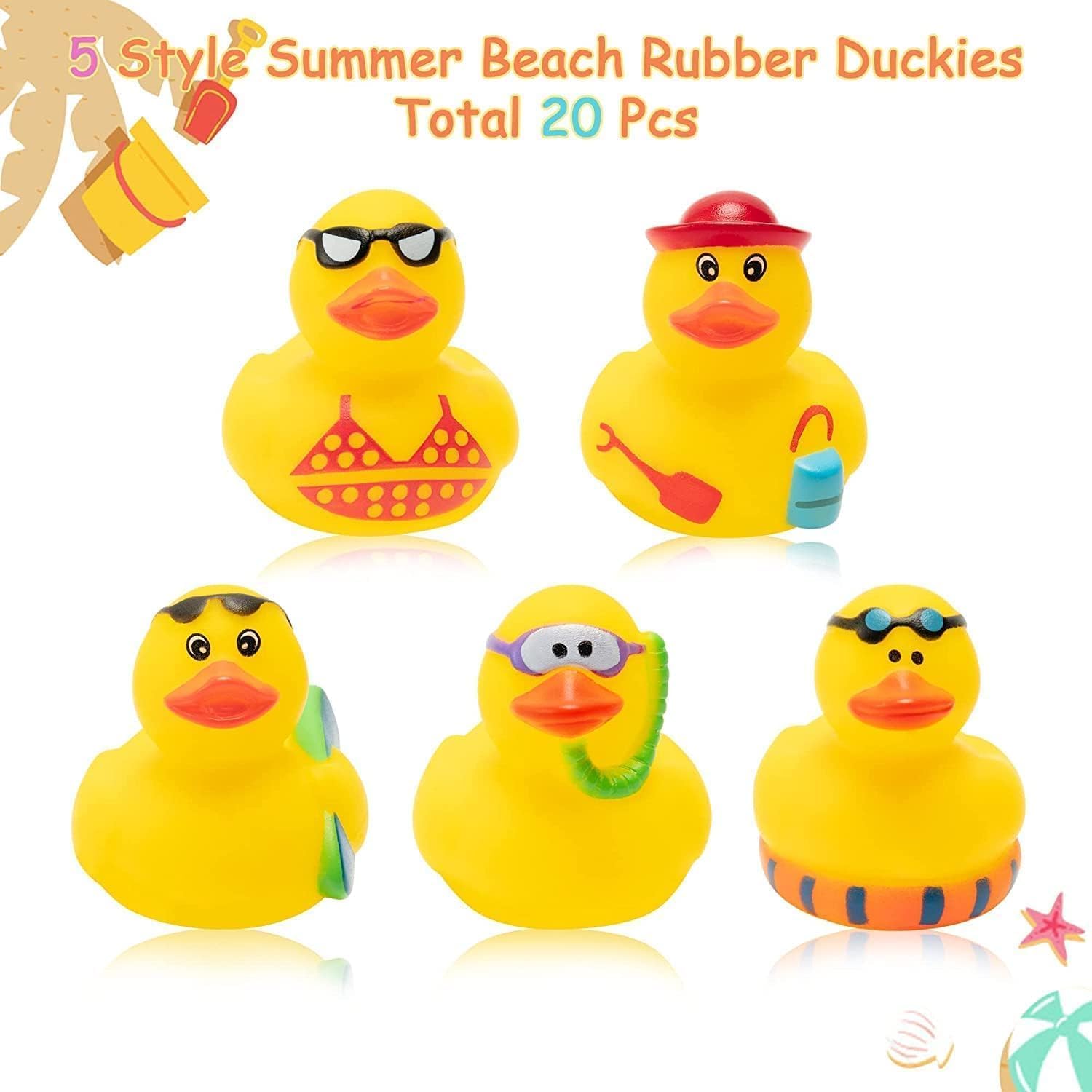 Haooryx Summer Beach Rubber Ducks 20Pcs Bath Pool Toys