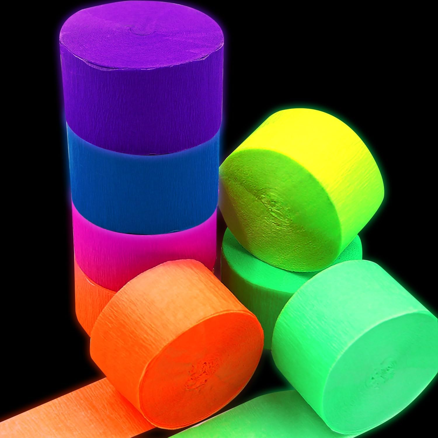 6 Rolls Neon Streamers UV Glow Birthday Party Decor