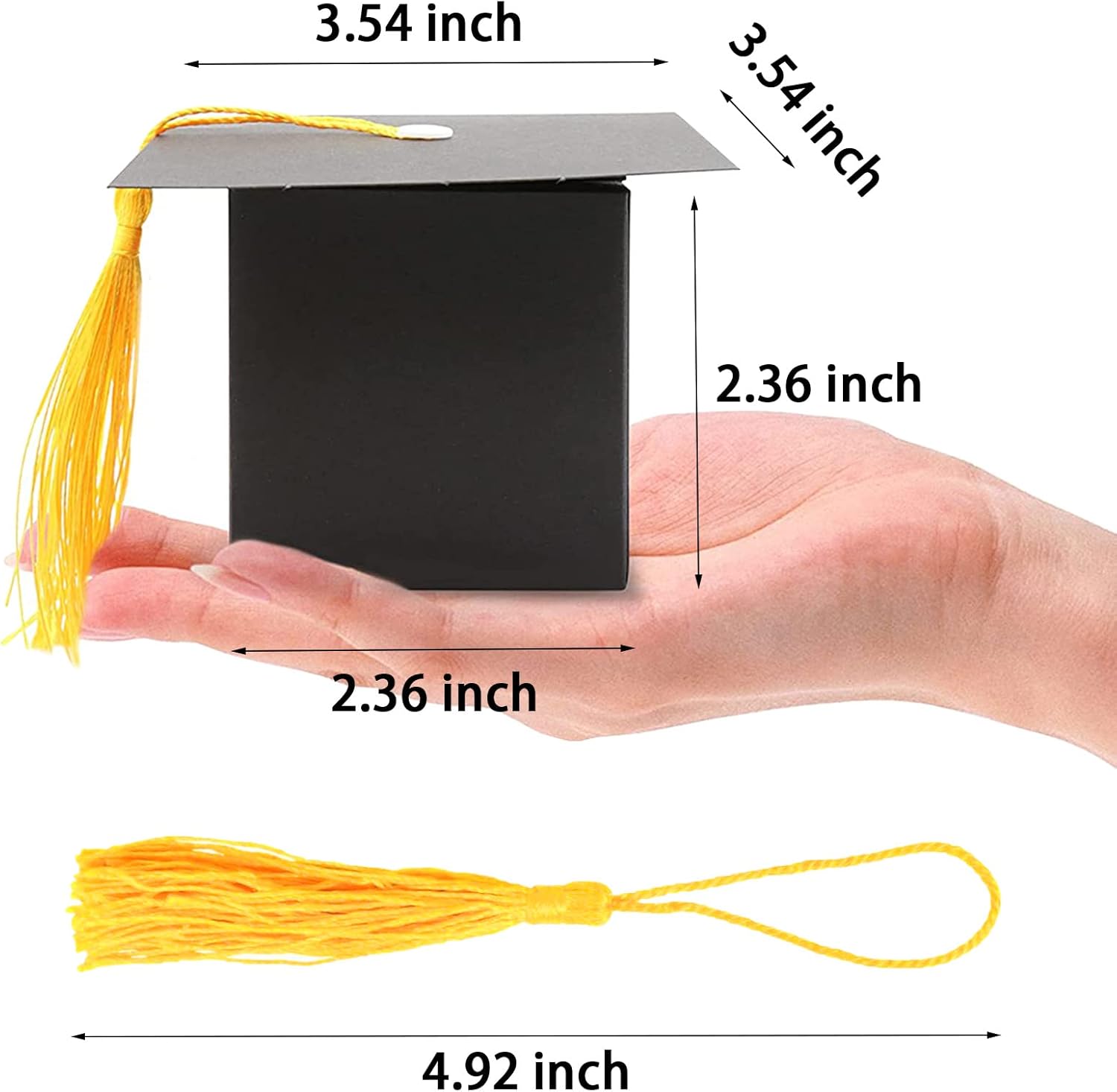 BESSEEK 30Pcs Black Graduation Cap Candy Boxes with Yellow Tassel